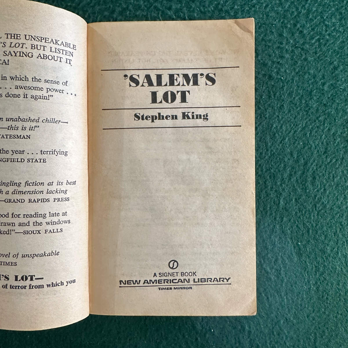 Vintage Horror Paperback: Stephen King - 'Salem's Lot FIRST PRINTING
