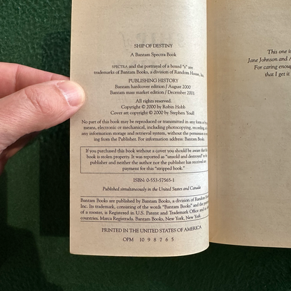 Vintage Fantasy Paperback: Robin Hobb - Ship of Destiny FIFTH PRINTING