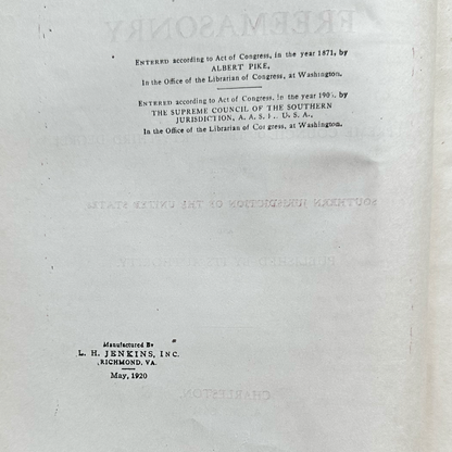 Antique Non-Fiction Hardback: Morals and Dogma of the Ancient and Accepted Scottish Rite of Freemasonry 1920