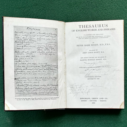 Antique Non-Fiction Hardback: Peter Mark Roget - Thersaurus of English Words and Phrases 1933