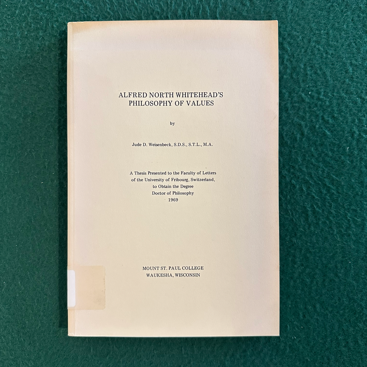 Vintage Non-Fiction Paperback: Jude D Wiesenbeck - Alfred North Whitehead's Philosophy of Values