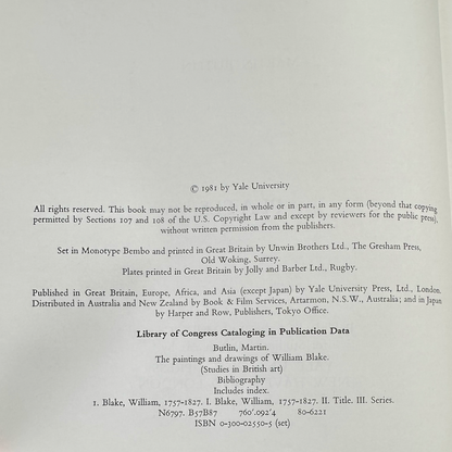 Vintage Non-Fiction Hardback: Martin Butlin - The Paintings and Drawings of William Blake: Plates and Text