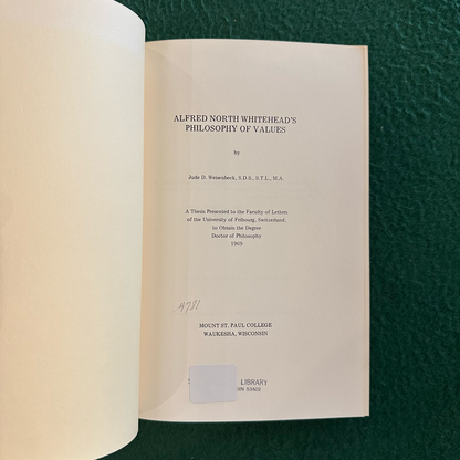 Vintage Non-Fiction Paperback: Jude D Wiesenbeck - Alfred North Whitehead's Philosophy of Values