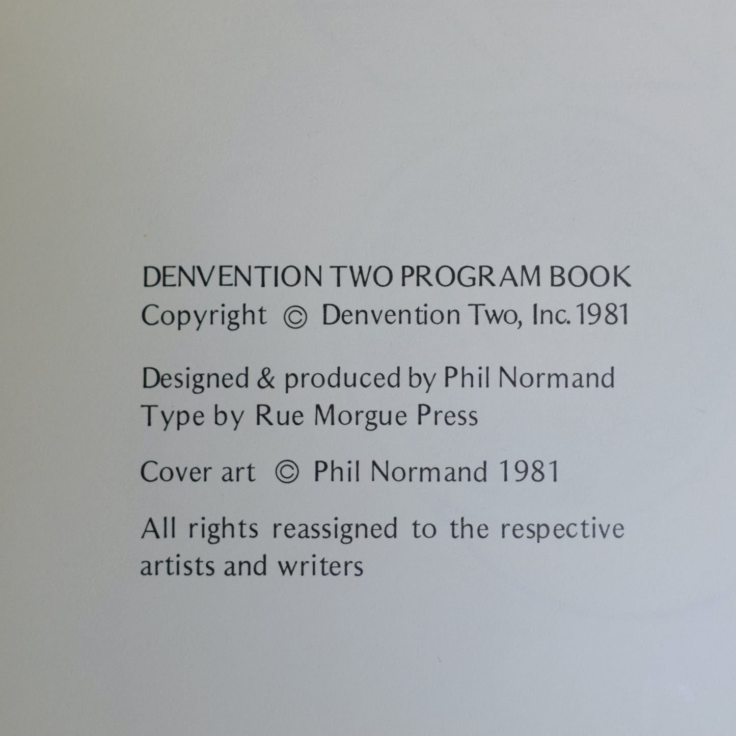 Vintage Sci-fi Paperback: Denvention Two Program Book 1981