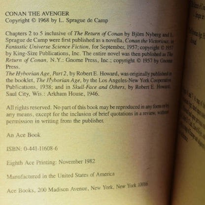 Vintage Fantasy Paperback: Robert E Howard, Bjorn Nyberg and L Sprague de Camp - Conan the Avenger