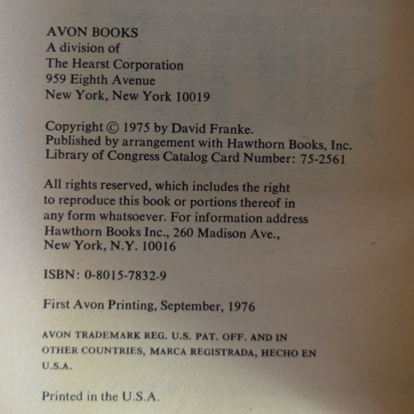 Vintage Non-fiction Paperback: David Franke - The Torture Doctor FIRST PRINTING