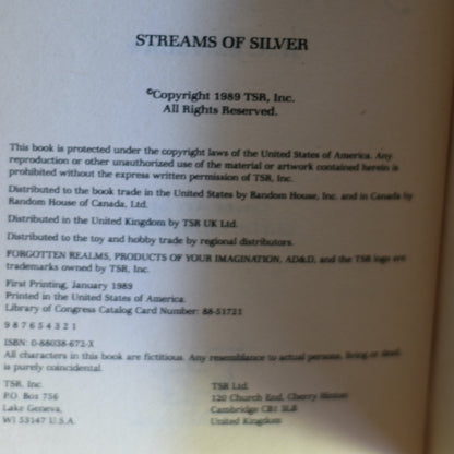 Vintage Dungeons and Dragons Paperback: R A Salvatore - Streams of Silver FIRST PRINTING