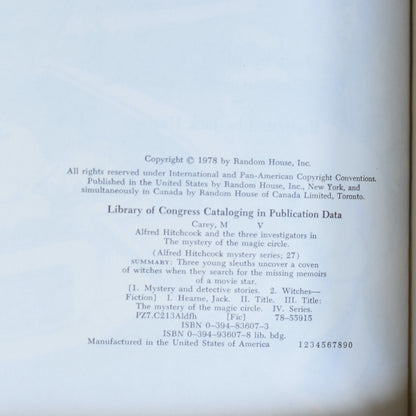 Vintage Fiction Hardback: M V Carey - Alfred Hitchcock and The Three Investigators in The Mystery of the Magic Circle FIRST PRINTING