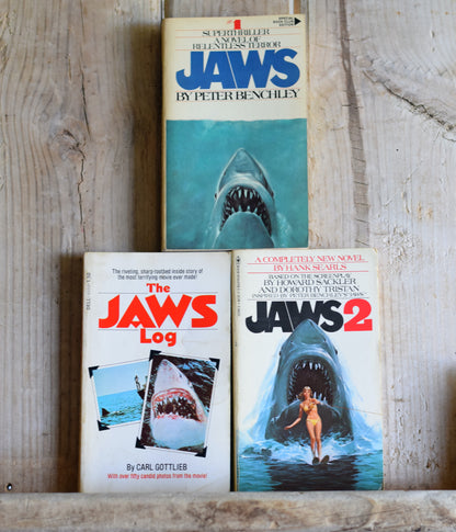 Vintage Fiction Paperbacks: Jaws, Jaws 2 and The Jaws Log, Peter Benchley et al