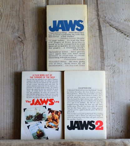Vintage Fiction Paperbacks: Jaws, Jaws 2 and The Jaws Log, Peter Benchley et al