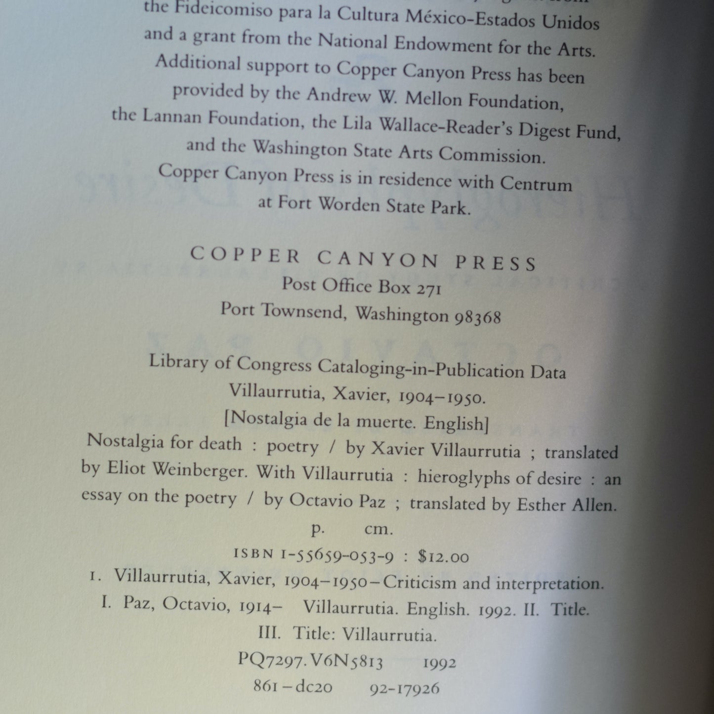 Vintage Poetry Paperback: Xavier Villaurrutia and Octavio Paz - Nostalgia for Death and Hieroglyphs of Desire