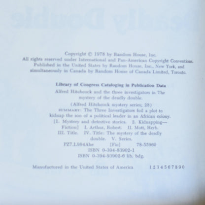 Vintage Fiction Hardback: William Arden - Alfred Hitchcock and The Three Investigators in The Mystery of the Deadly Double FIRST PRINTING