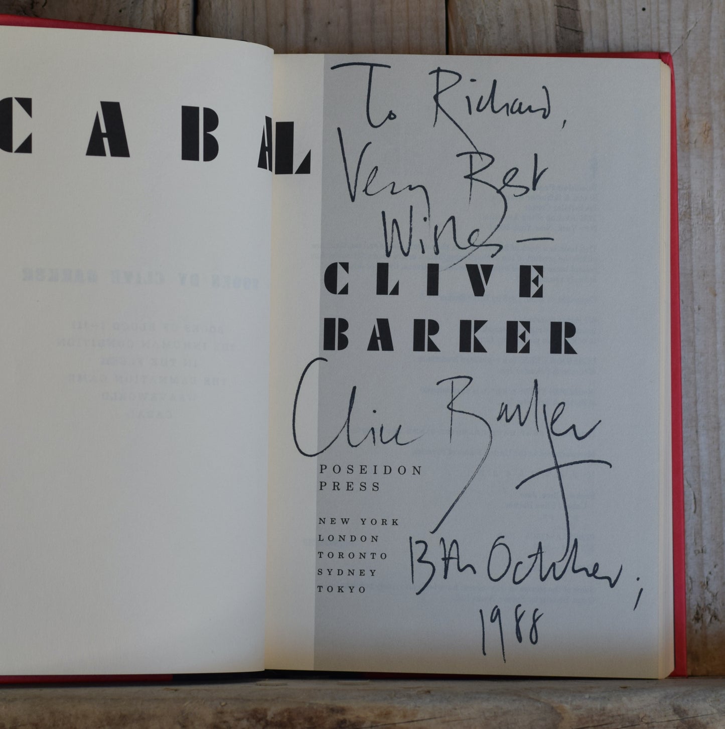 Vintage Horror Hardback: Clive Barker - Cabal SIGNED FIRST EDITION/PRINTING