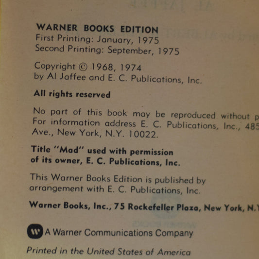 Vintage Fiction Paperback: MAD's Al Jaffee Spews Out Snappy Answers to Stupid Questions 2nd Printing