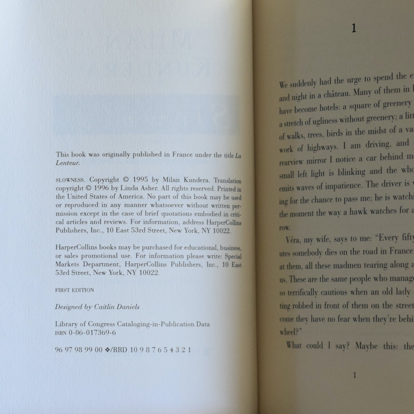 Vintage Fiction Hardback: Milan Kundera - Slowness ARC SIGNED FIRST EDITION/PRINTING