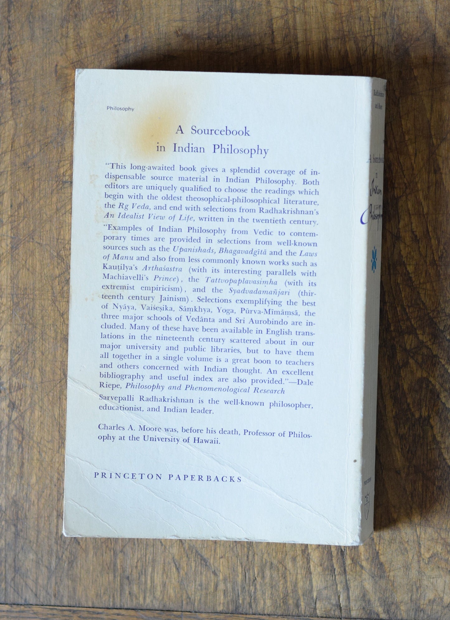 Vintage Non-Fiction Paperback: A Sourcebook in Indian Philosophy, Edited by Sarvepalli Radhakrishnan and Charles A Moore