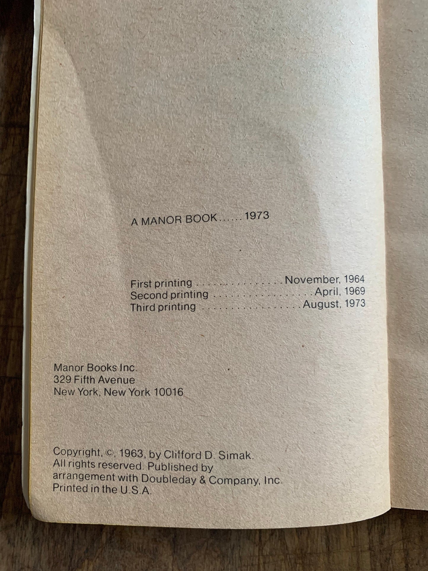 Vintage Sci-Fi Paperback Novel: Clifford D Simak - Waystation THIRD PRINTING 1973