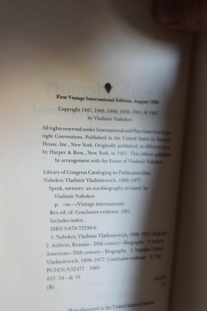 Vintage Fiction Paperback Novel: Vladimir Nabokov - Speak, Memory FIRST EDITION