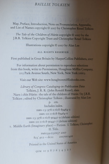 Vintage Fantasy Hardback Novel: J R R Tolkien - The Children of Hurin FIRST EDITION/PRINTING
